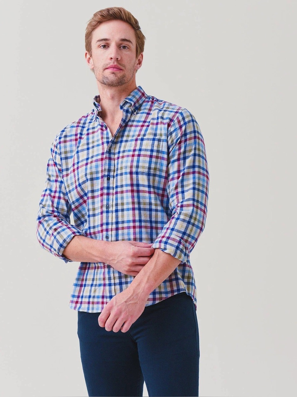 Peter Millar Crown Men’s Sutton Cotton Sport Shirt Size L Long Sleeve Plaid